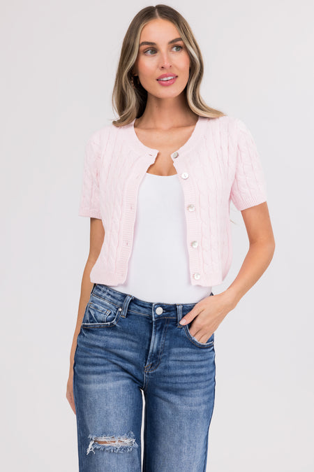 She+Sky Blush Short Sleeve Cardigan