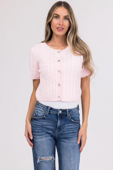 She+Sky Blush Short Sleeve Cardigan