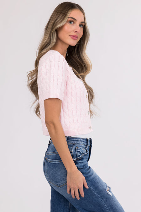 She+Sky Blush Short Sleeve Cardigan