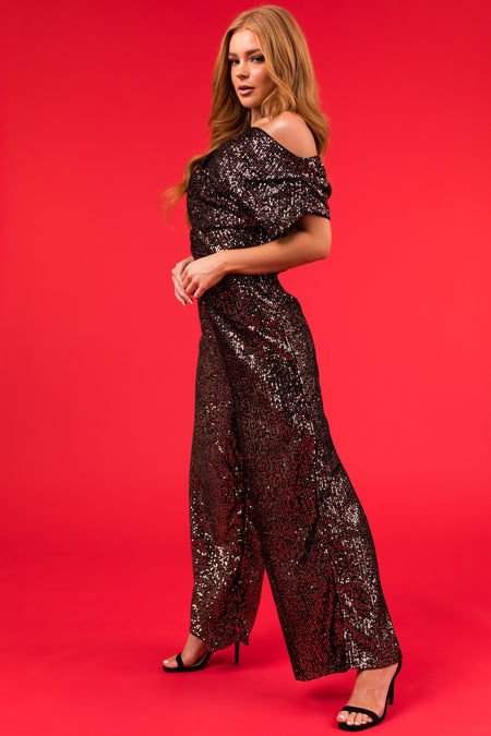 She+Sky Bronze Sequins High Rise Wide Leg Pants