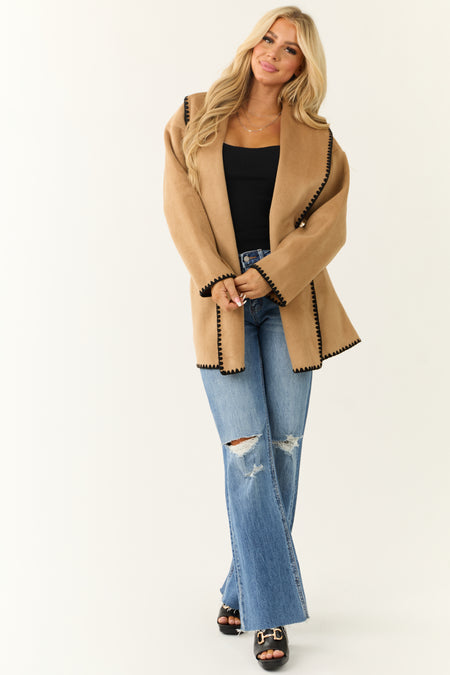 She+Sky Brown Sugar Faux Fur Waist Tie Coat