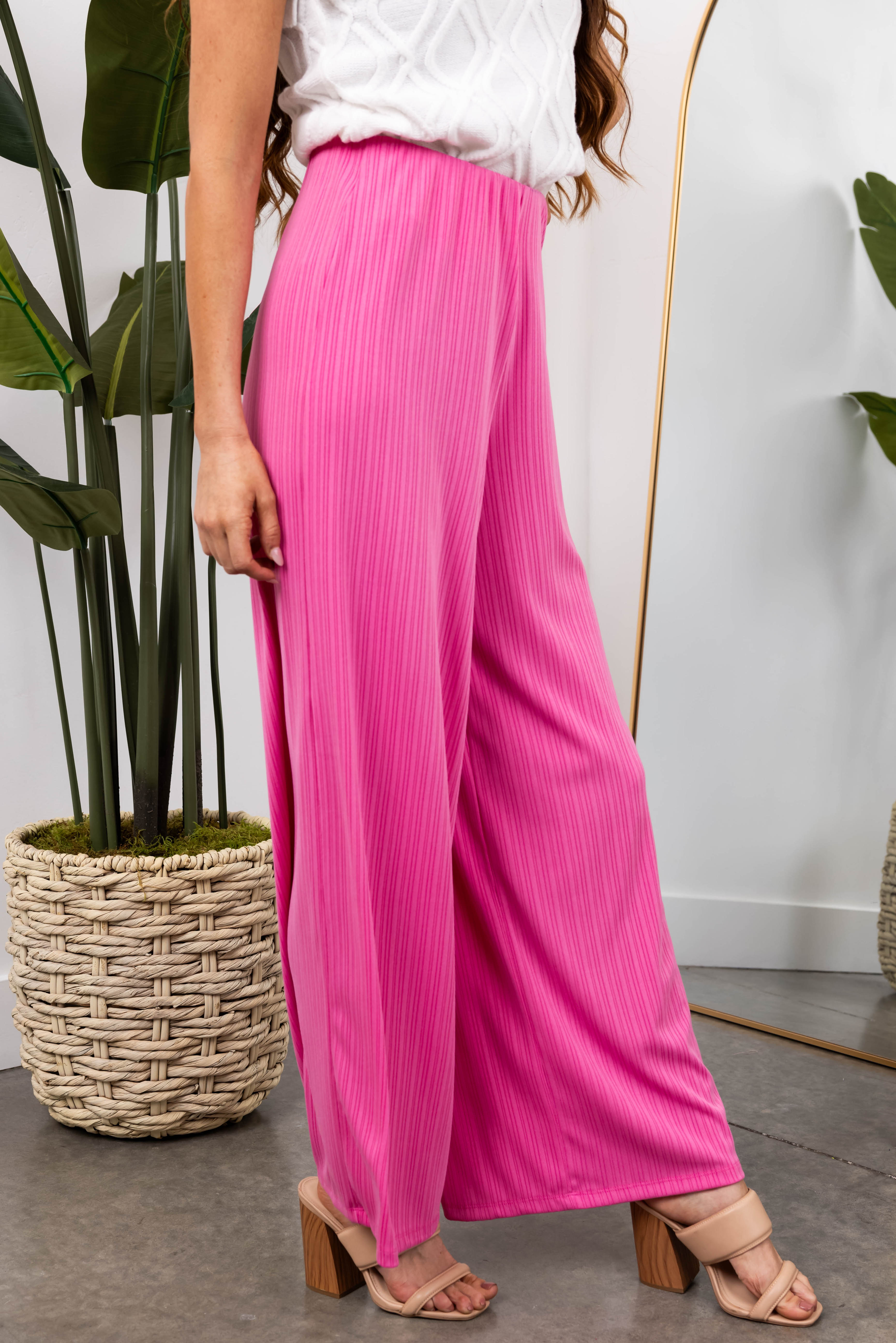 She+Sky Bubblegum Ribbed Knit Wide Leg Pants