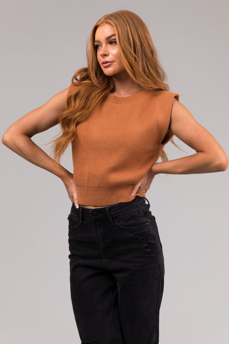 She+Sky Caramel Sleeveless Cropped Soft Sweater