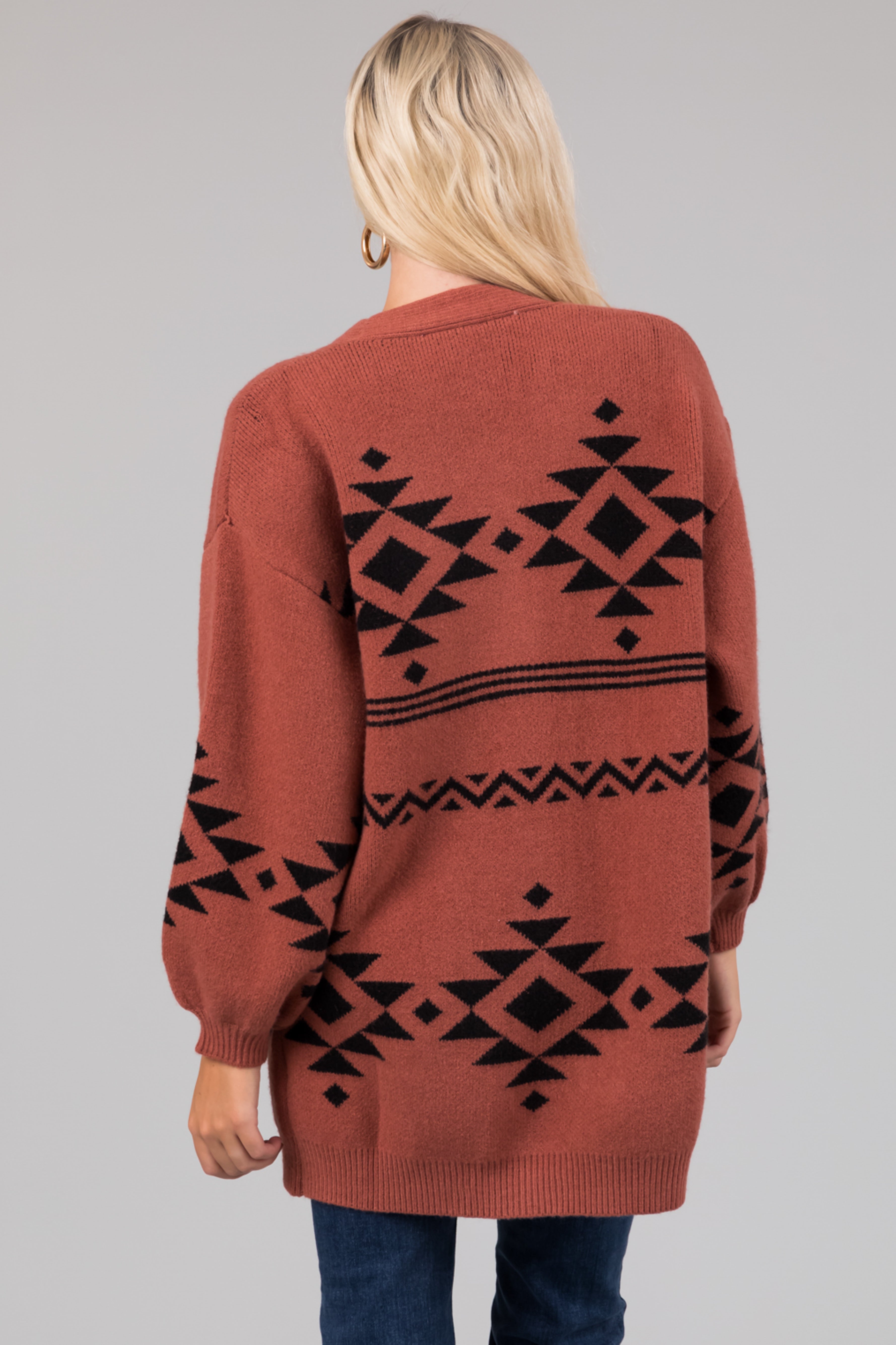 She+Sky Chestnut Aztec Print Knit Cardigan