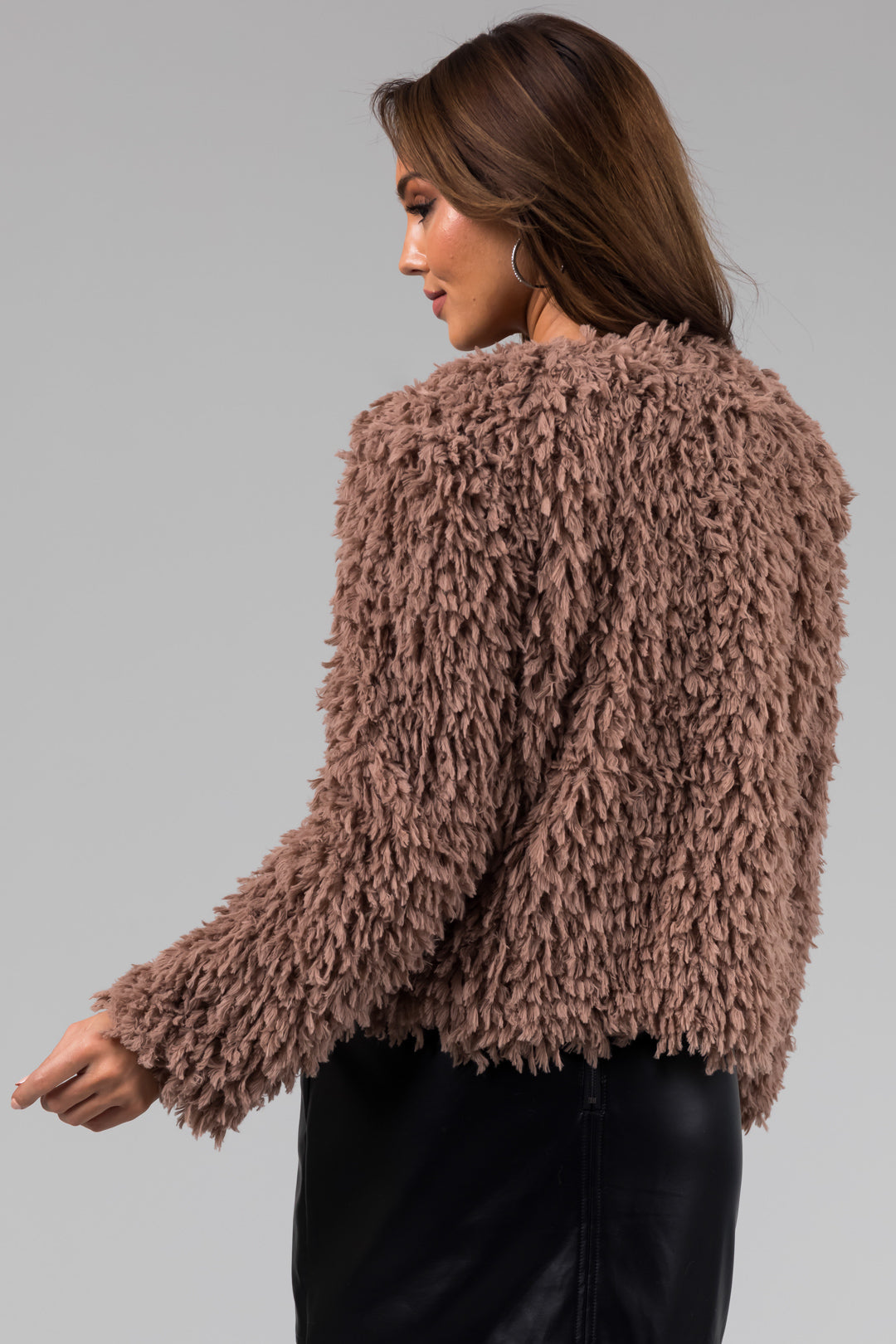 She+Sky Coffee Faux Fur Long Sleeve Jacket