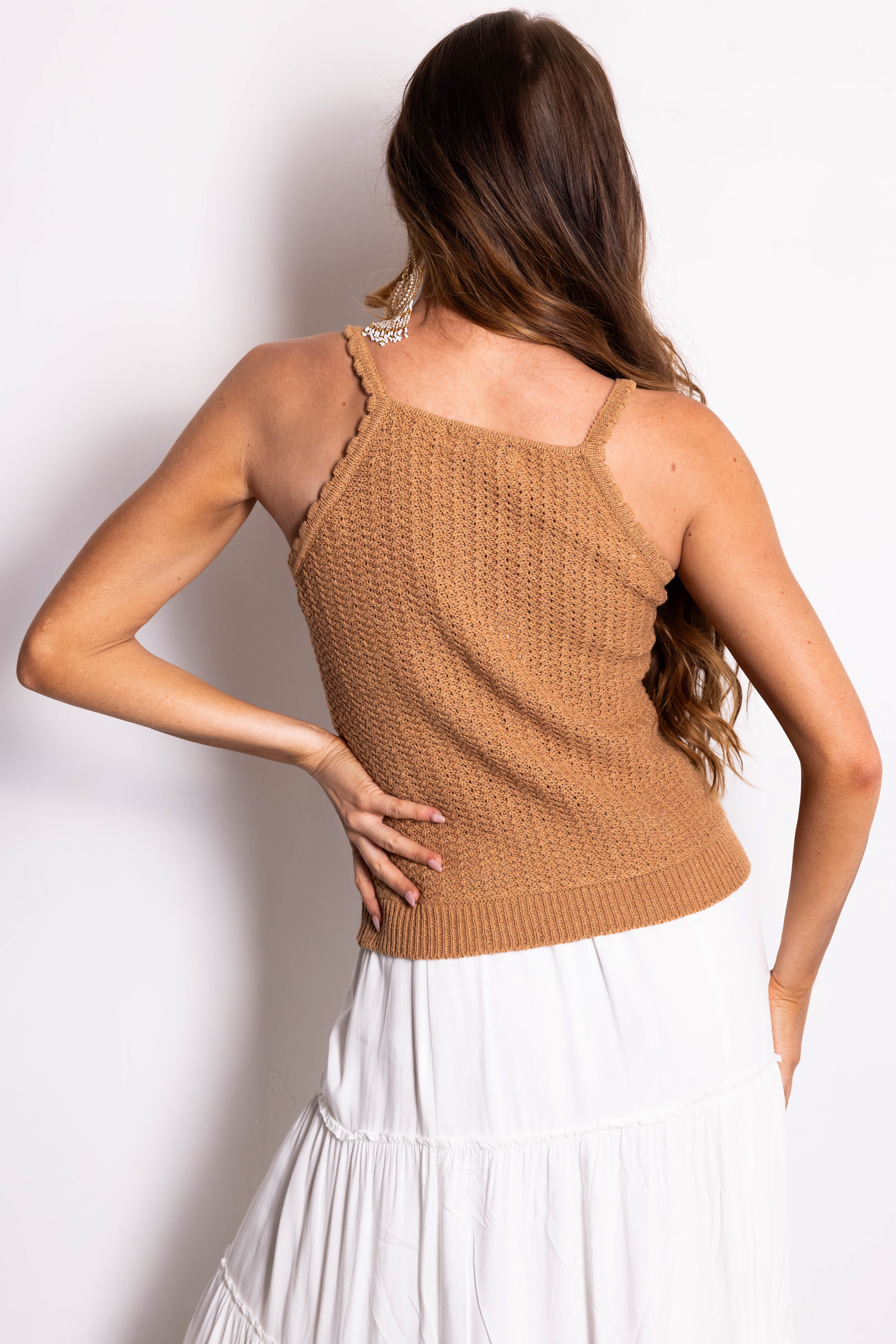 She+Sky Copper Scalloped Trim Crochet Tank Top