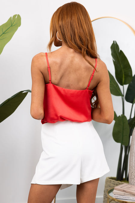 She+Sky Coral Draped Neck Sleeveless Bodysuit