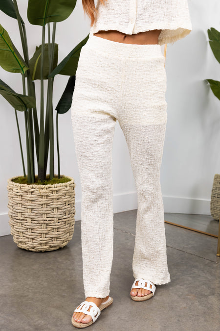 She+Sky Cream Flare Leg Textured Knit Pants