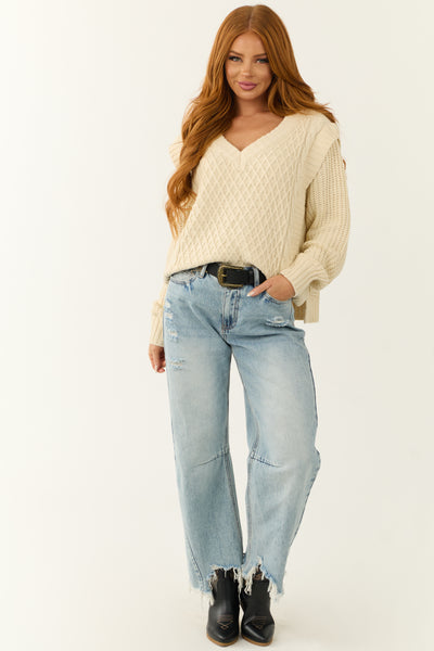 She+Sky Cream Lattice Knit V Neck Sweater