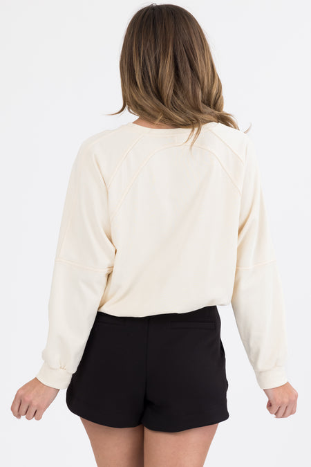 She+Sky Cream Seam Detail Pullover Top