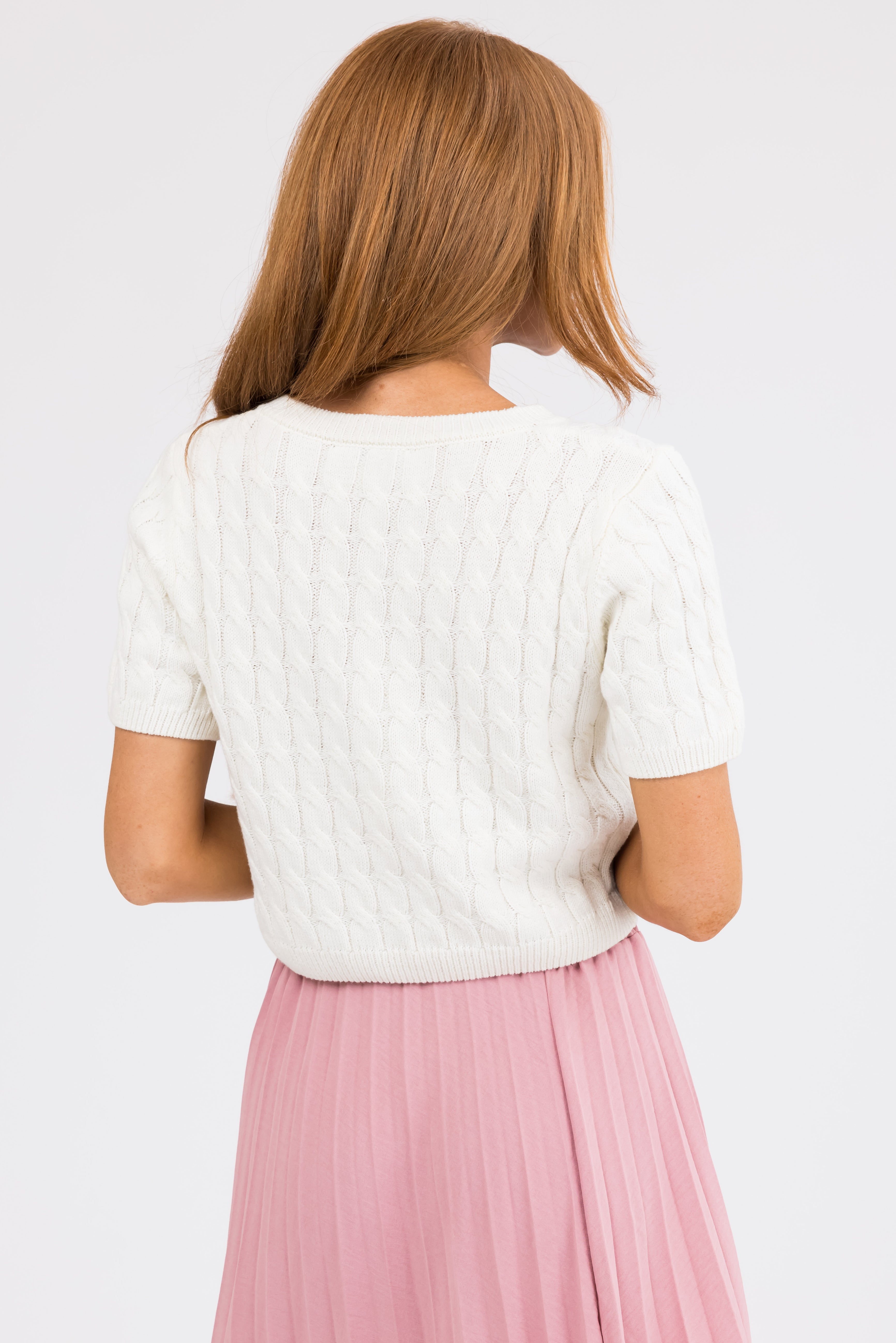 She+Sky Cream Short Sleeve Cardigan