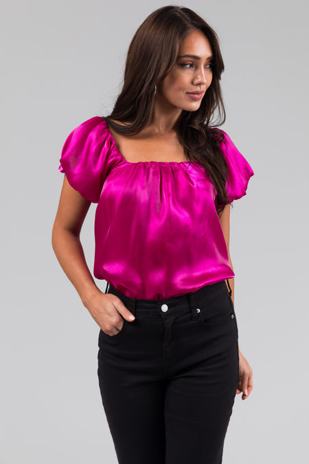 She+Sky Dark Magenta Puff Short Sleeve Top