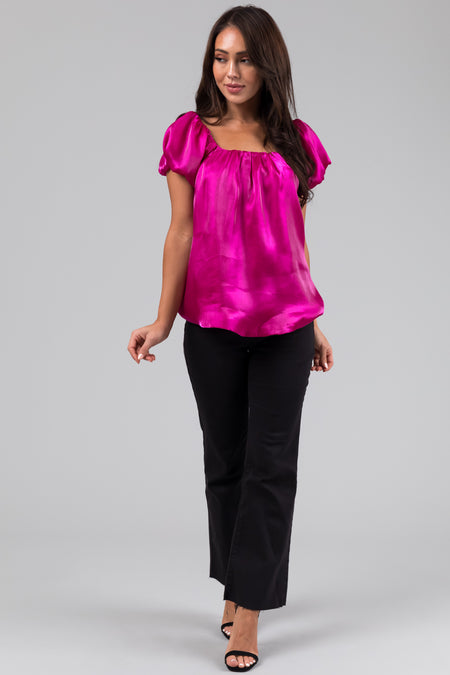 She+Sky Dark Magenta Puff Short Sleeve Top