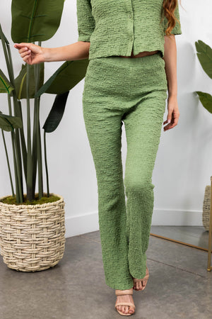 She+Sky Dark Sage Flare Leg Textured Knit Pants