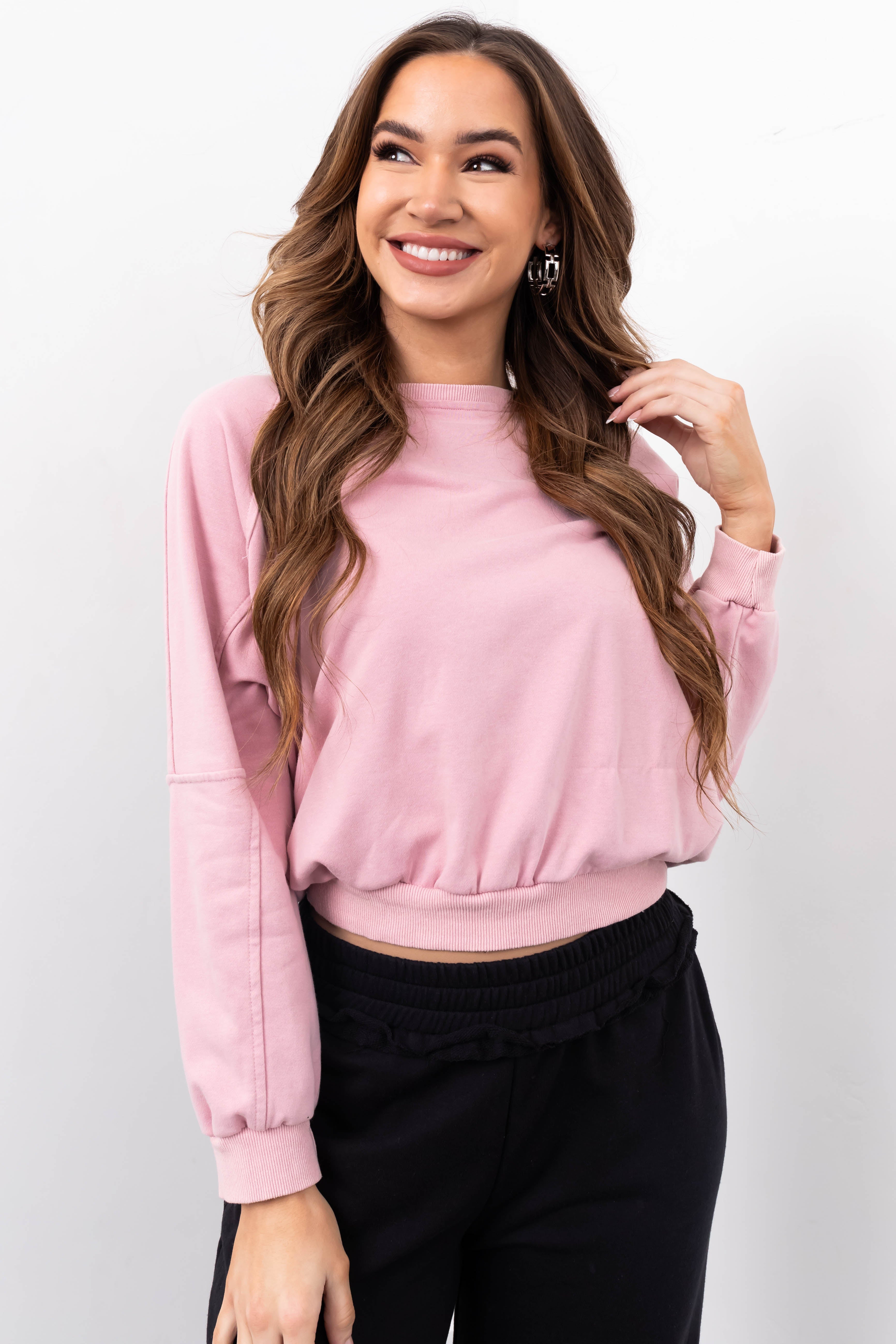 She+Sky Dusty Blush Seam Detail Pullover Top