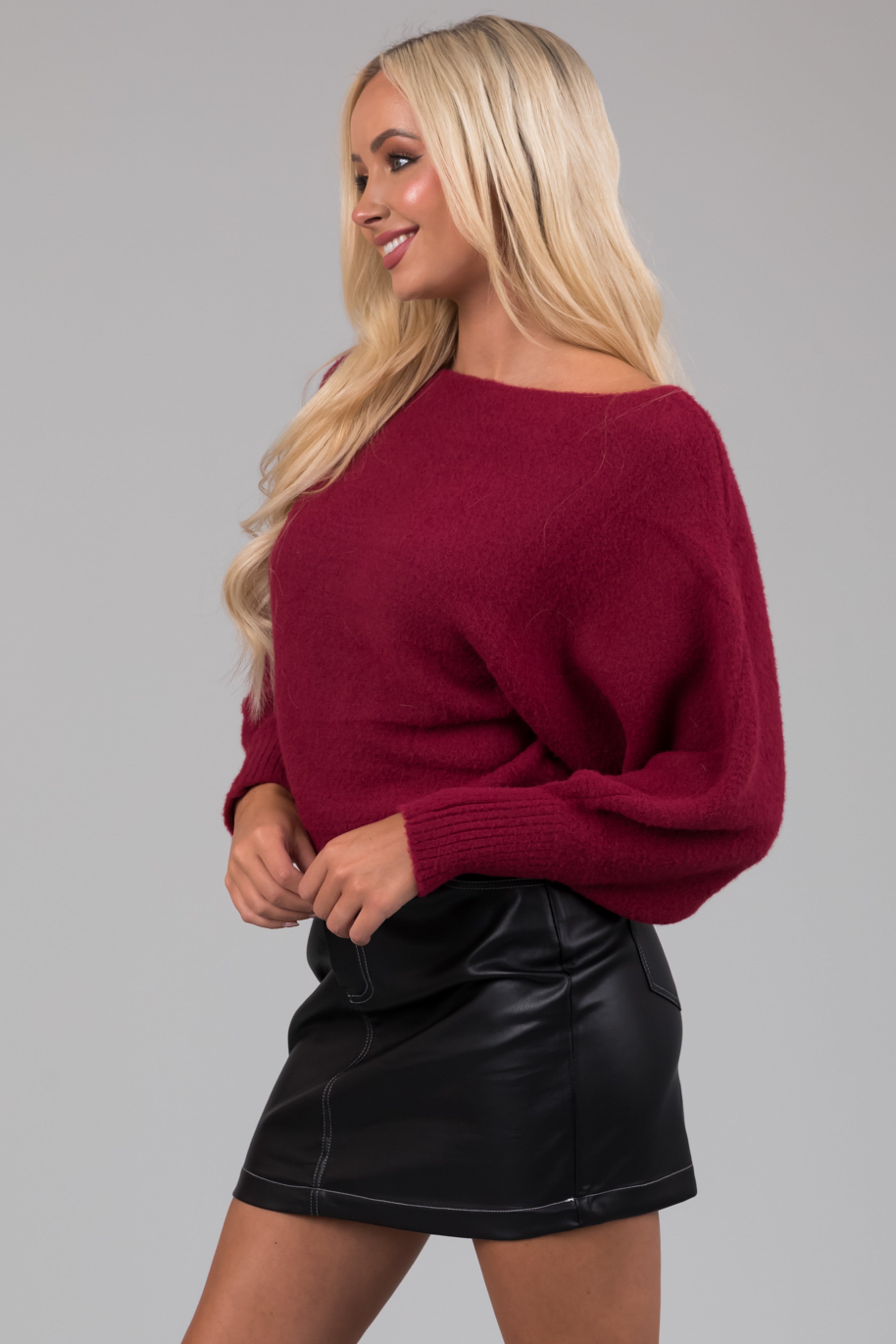 She+Sky Hibiscus Fuzzy Dolman Sleeve Sweater