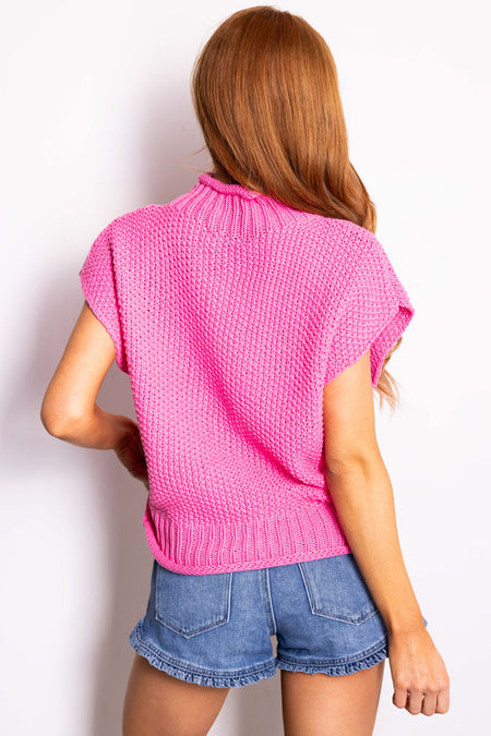 She+Sky Hot Pink Mock Neck Knit Sweater