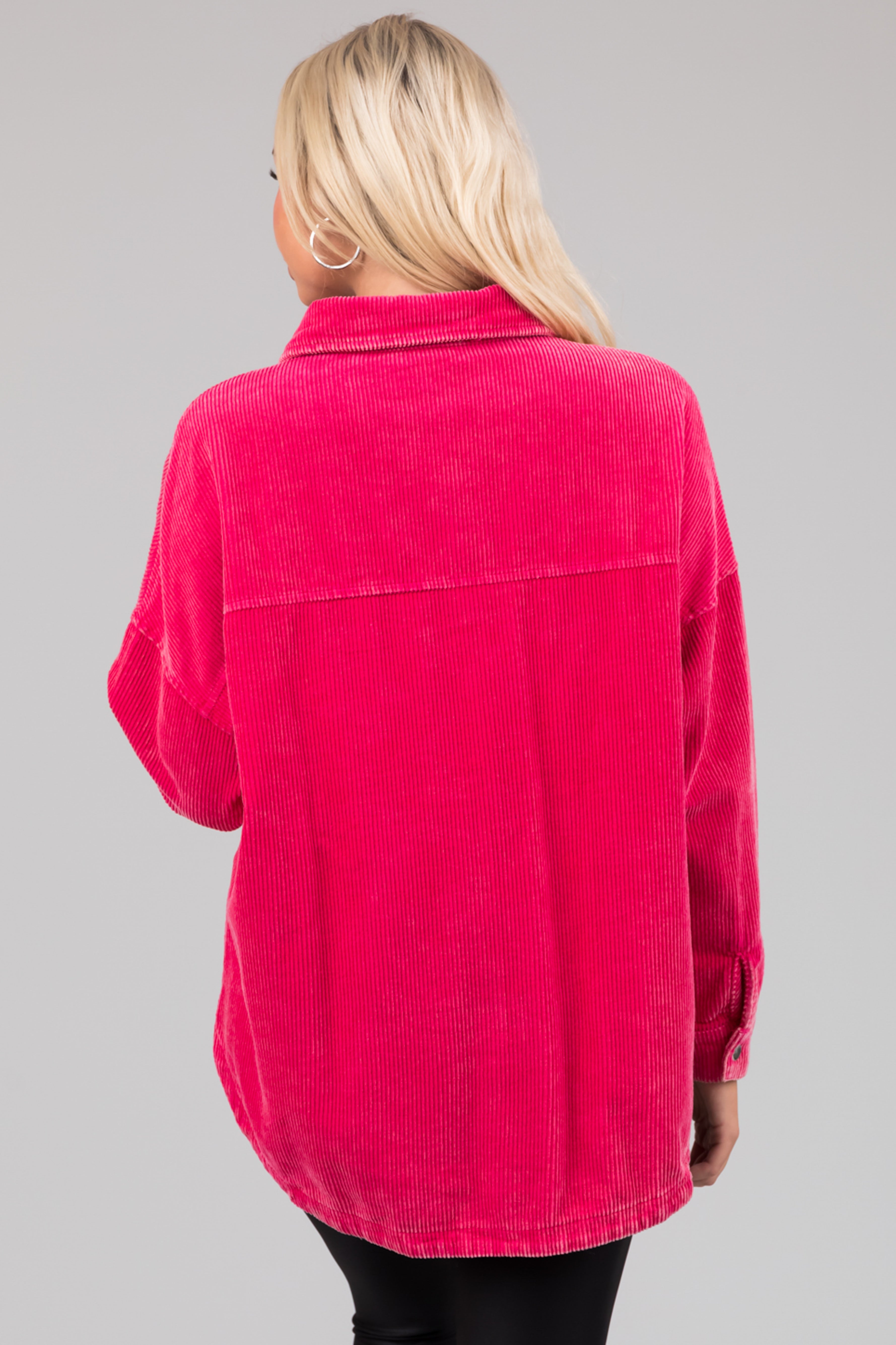 She+Sky Hot Pink Snap Button Corduroy Shacket