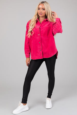 She+Sky Hot Pink Snap Button Corduroy Shacket