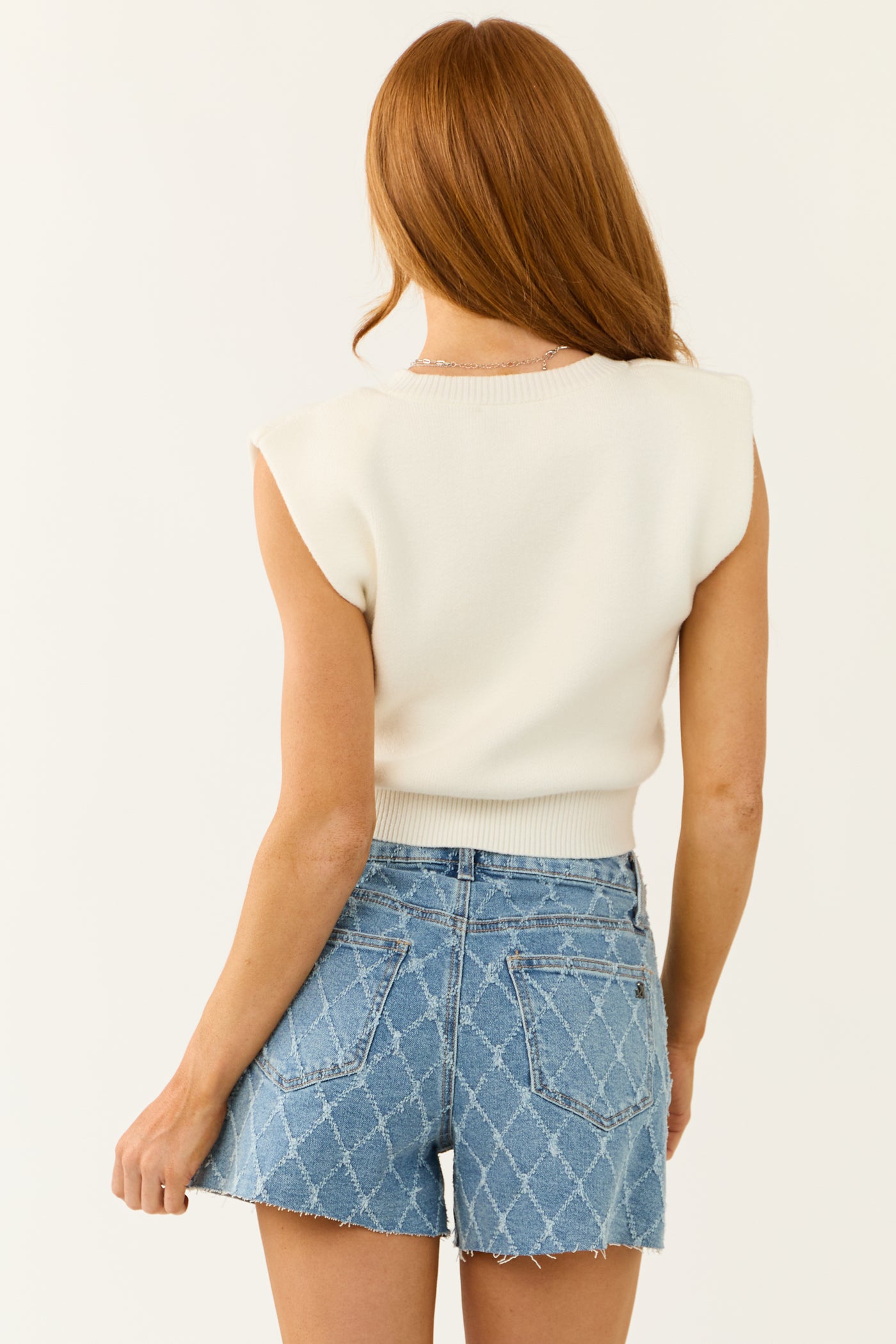 She+Sky Ivory Sleeveless Cropped Soft Sweater