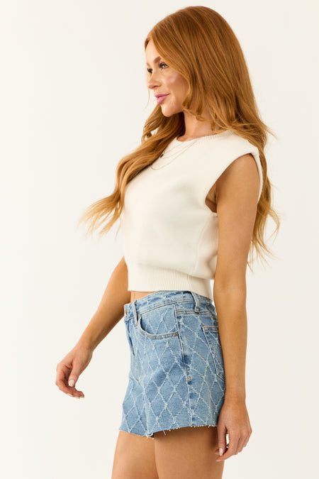 She+Sky Ivory Sleeveless Cropped Soft Sweater