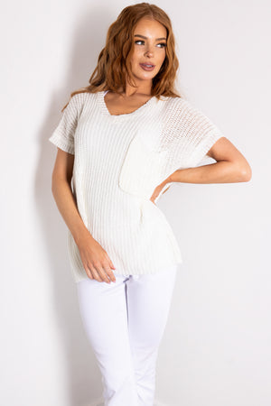 She+Sky Ivory V Neck Short Sleeve Sweater