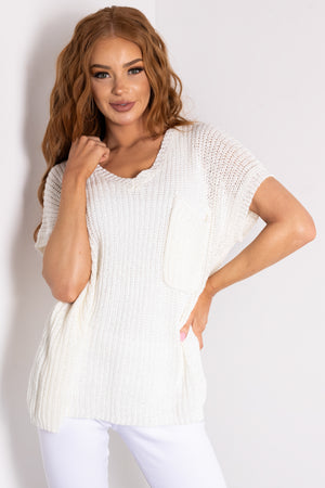 She+Sky Ivory V Neck Short Sleeve Sweater