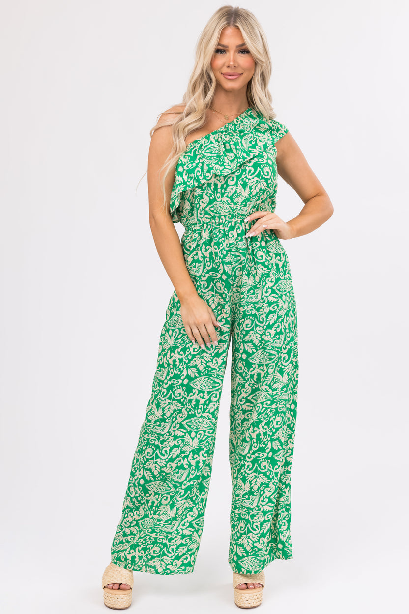 She+Sky Jade One Shoulder Printed Jumpsuit