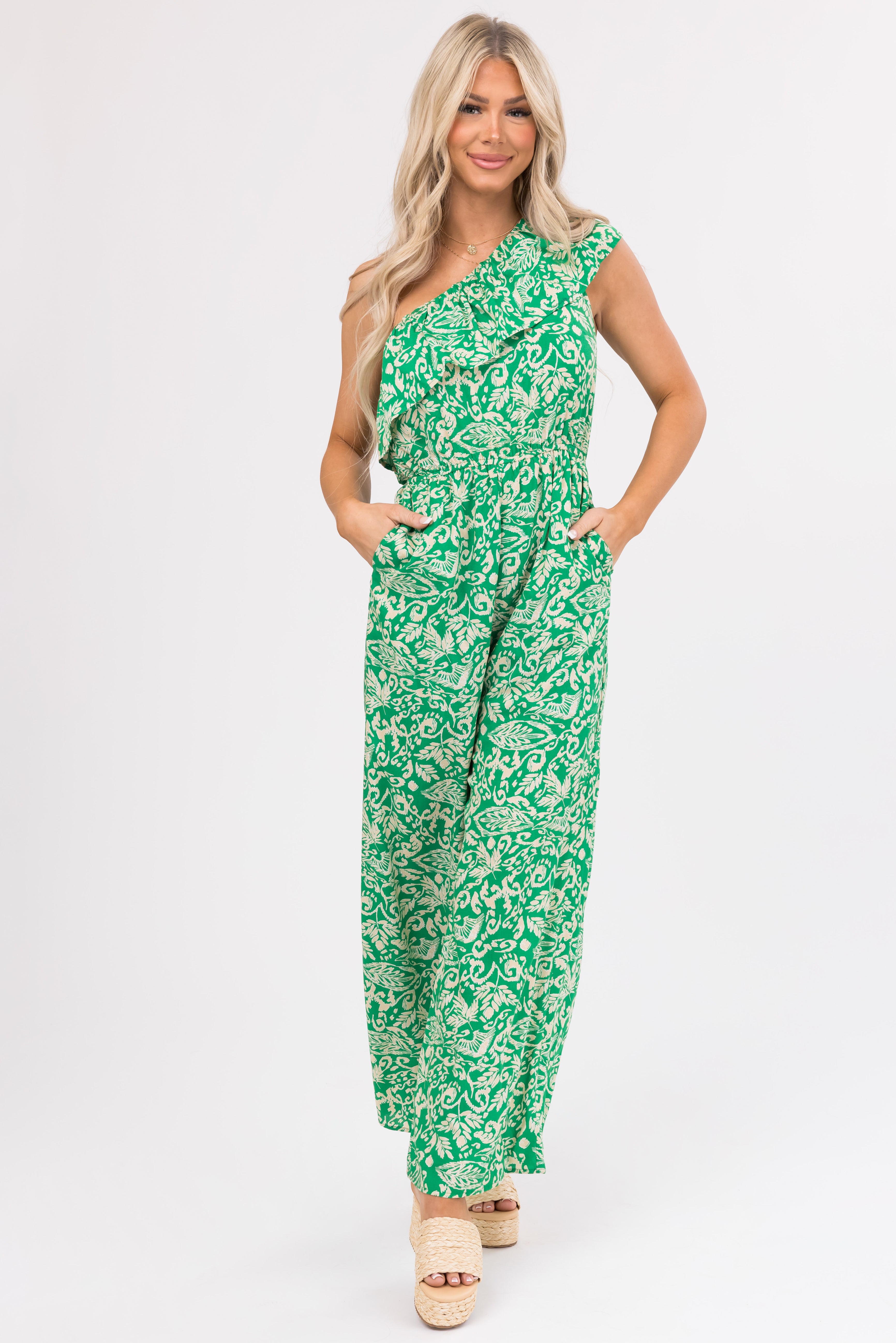 She+Sky Jade One Shoulder Printed Jumpsuit