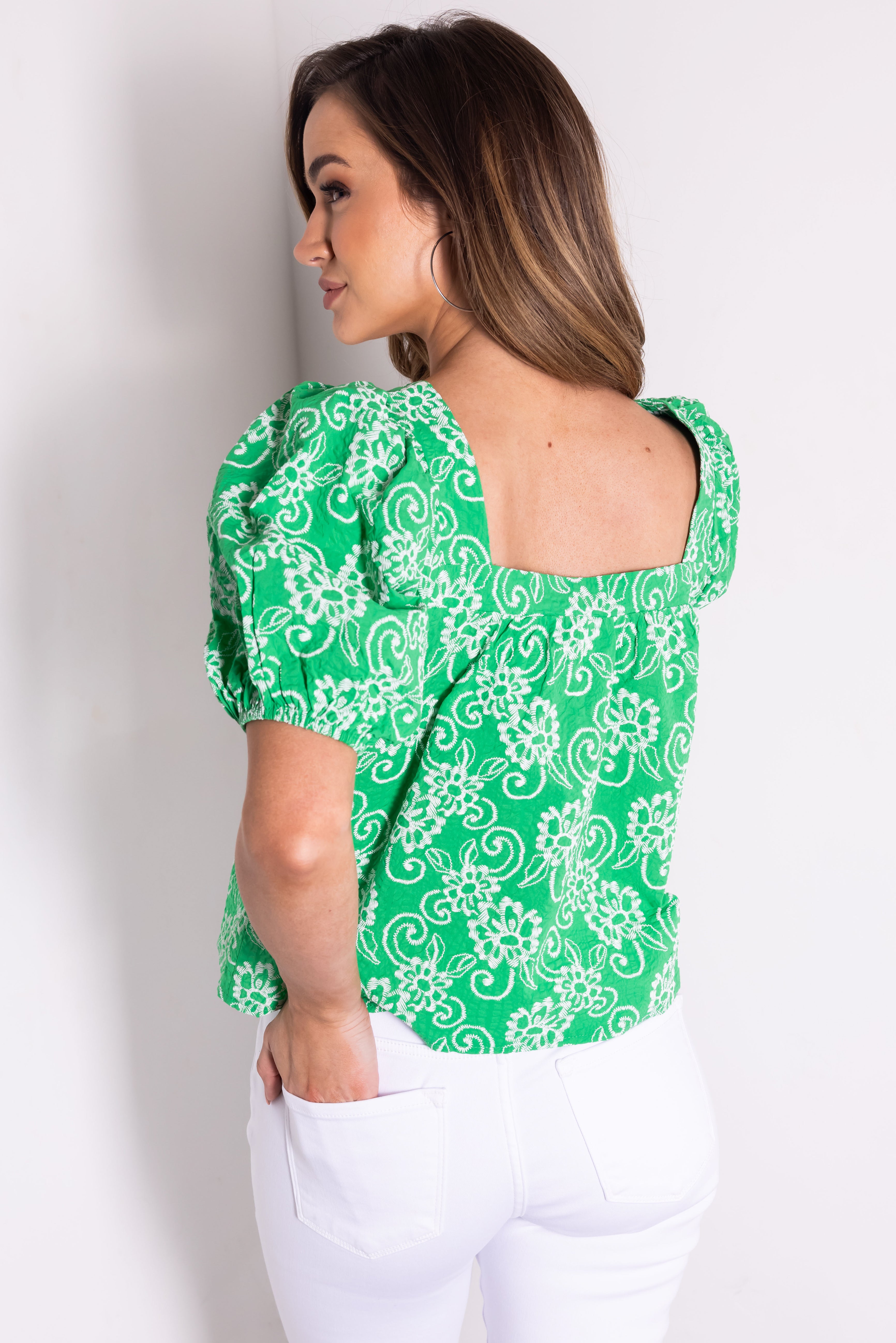 She+Sky Jade Puff Sleeve Floral Top