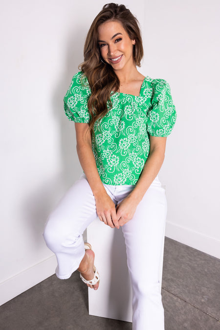 She+Sky Jade Puff Sleeve Floral Top