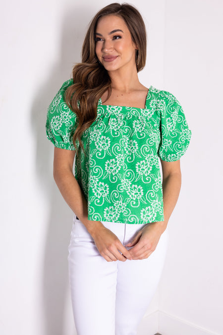 She+Sky Jade Puff Sleeve Floral Top