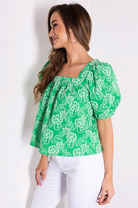 She+Sky Jade Puff Sleeve Floral Top