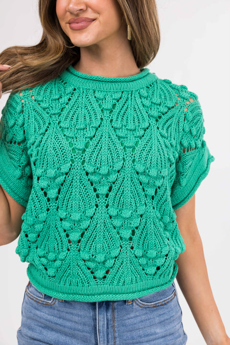 She+Sky Jade Short Sleeve Cut Out Knit Sweater