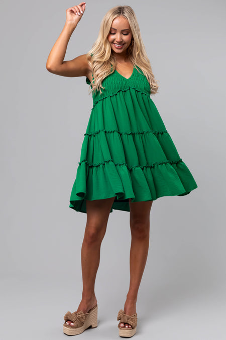 She+Sky Jade Smocked Tiered Short Dress