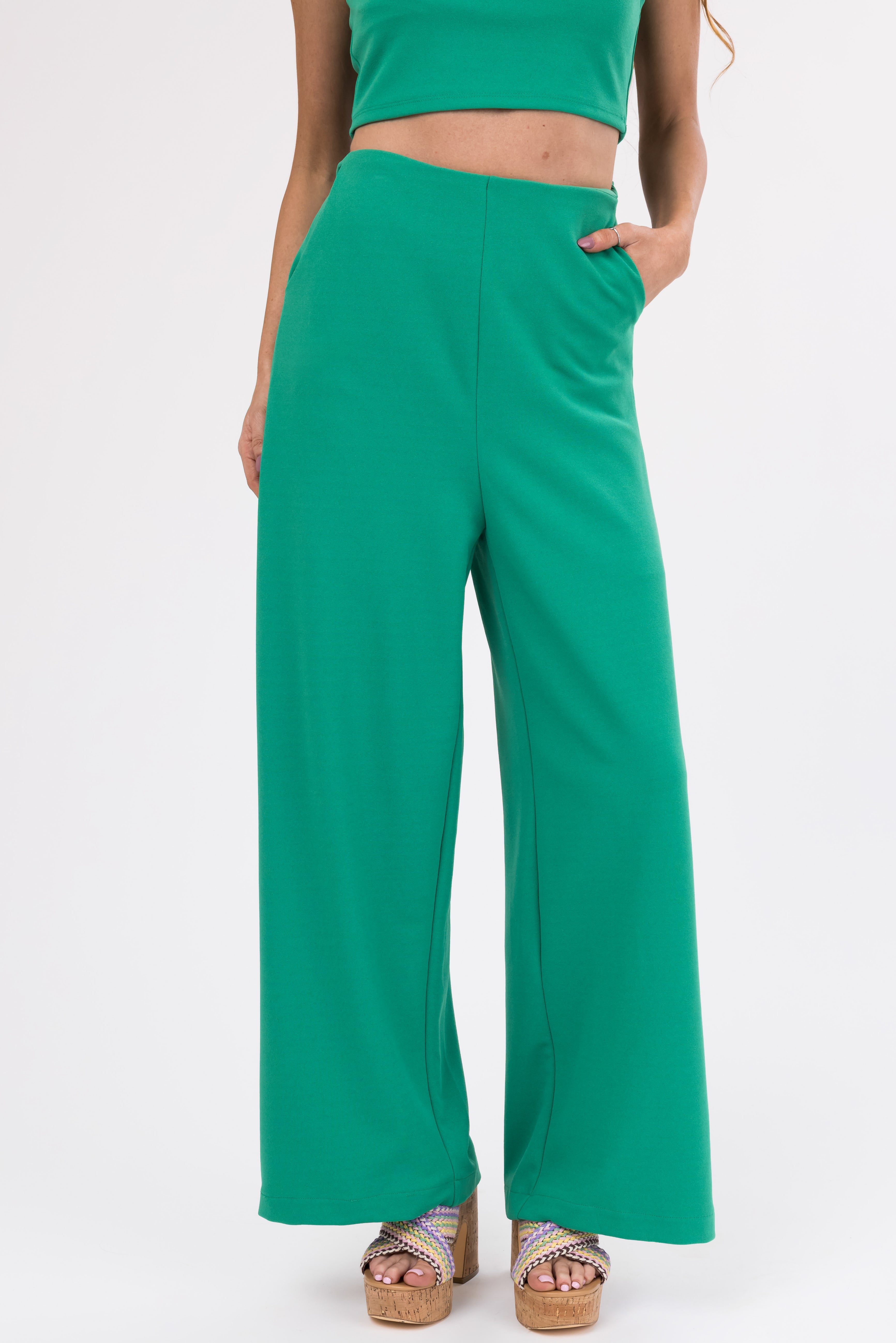 She+Sky Jade Wide Leg Side Slit Knit Pants