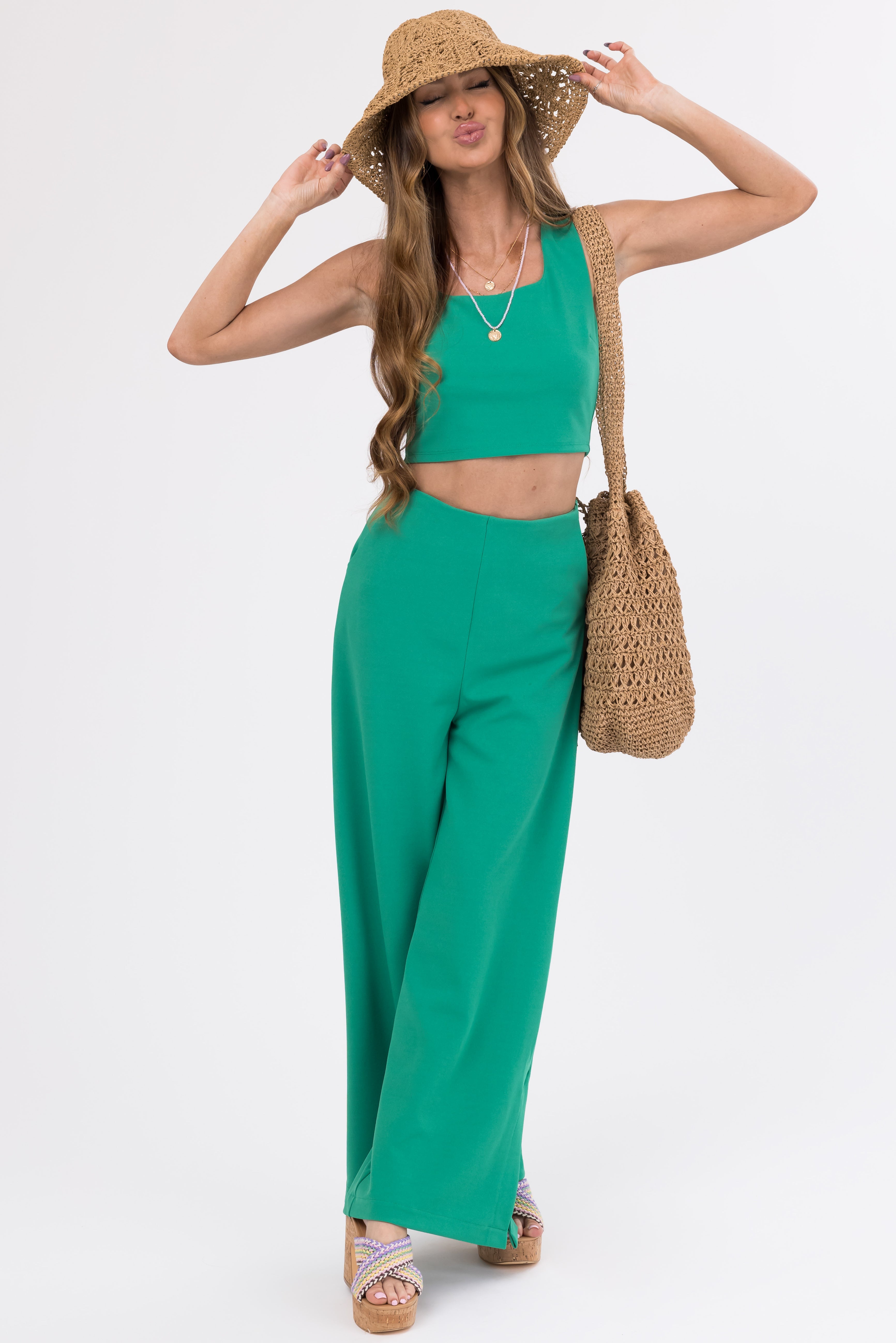 She+Sky Jade Wide Leg Side Slit Knit Pants