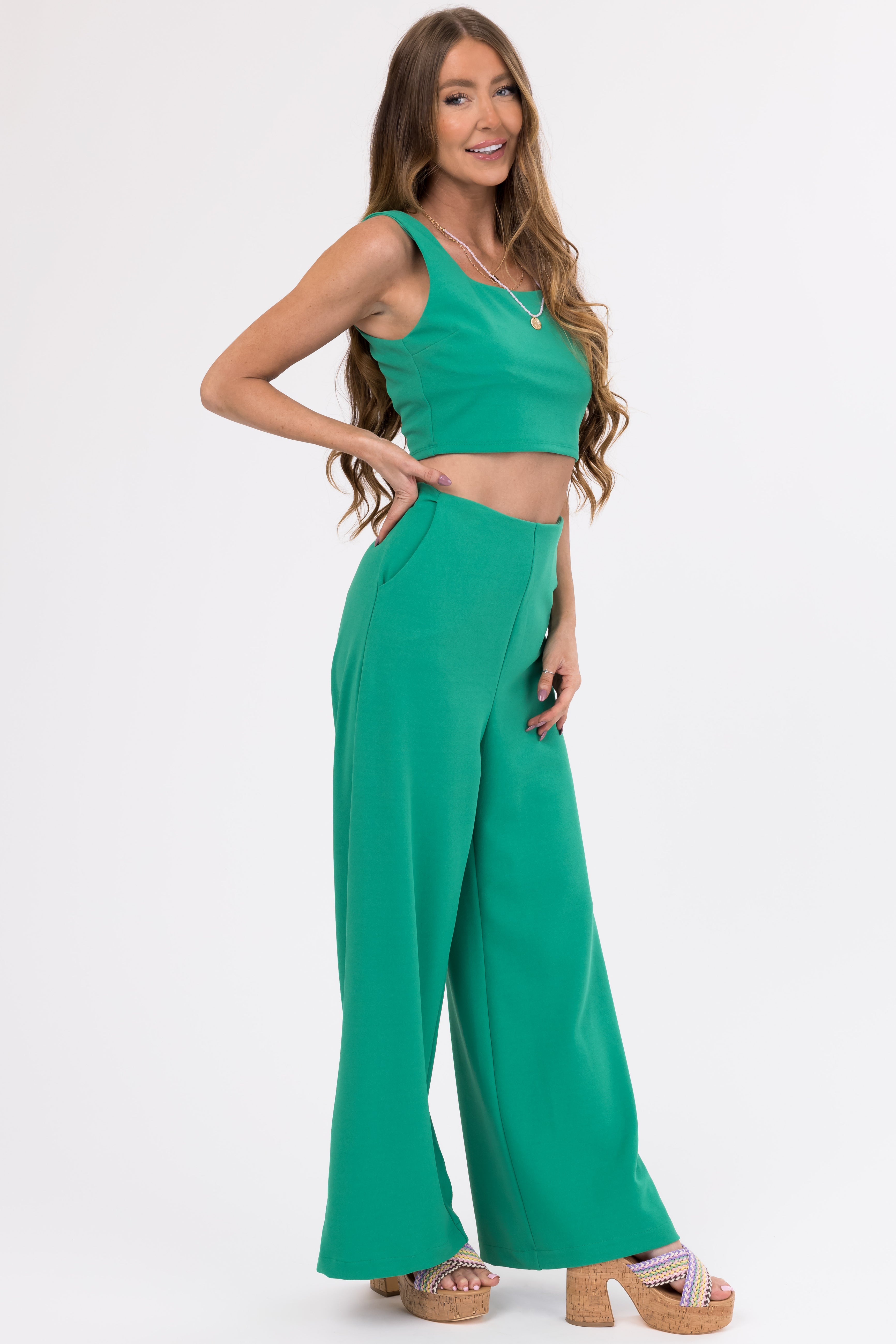 She+Sky Jade Wide Leg Side Slit Knit Pants