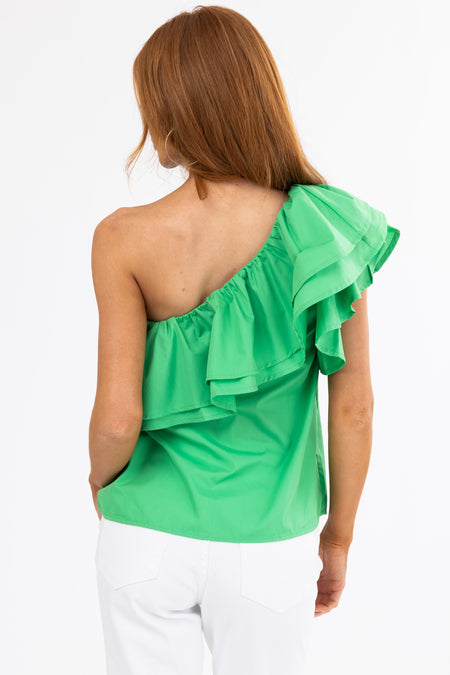 She+Sky Kelly Green Ruffle One Shoulder Top