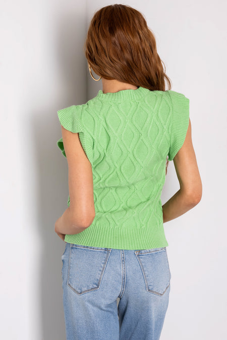 She+Sky Kiwi Cable Knit Ruffle Sleeve Sweater Top