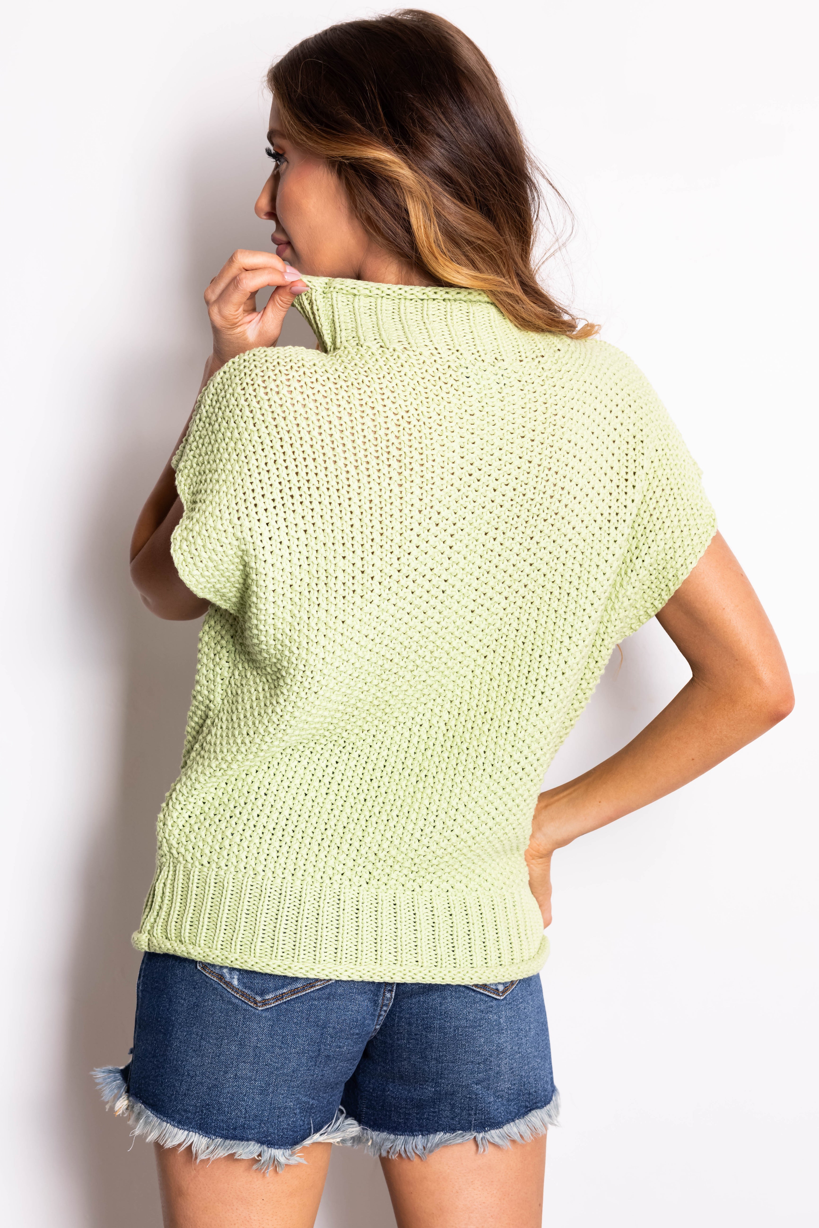 She+Sky Light Kiwi Mock Neck Knit Sweater