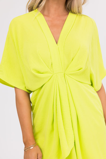 She+Sky Lime Loose Sleeve Gathered Dress