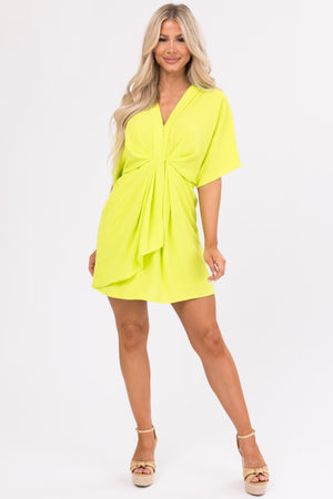 She+Sky Lime Loose Sleeve Gathered Dress