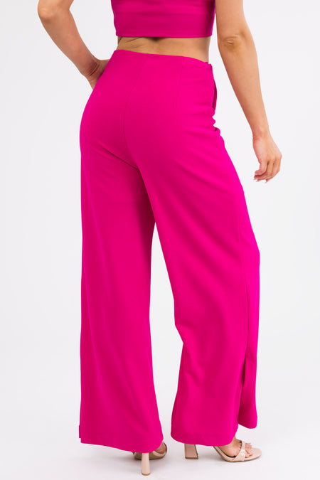 She+Sky Magenta Wide Leg Side Slit Knit Pants