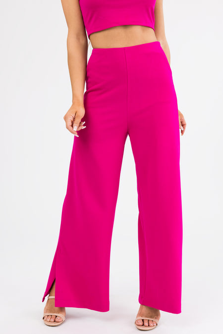 She+Sky Magenta Wide Leg Side Slit Knit Pants