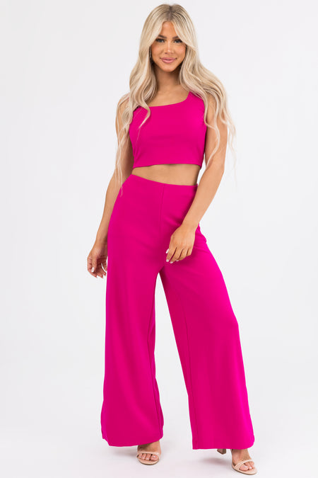 She+Sky Magenta Wide Leg Side Slit Knit Pants