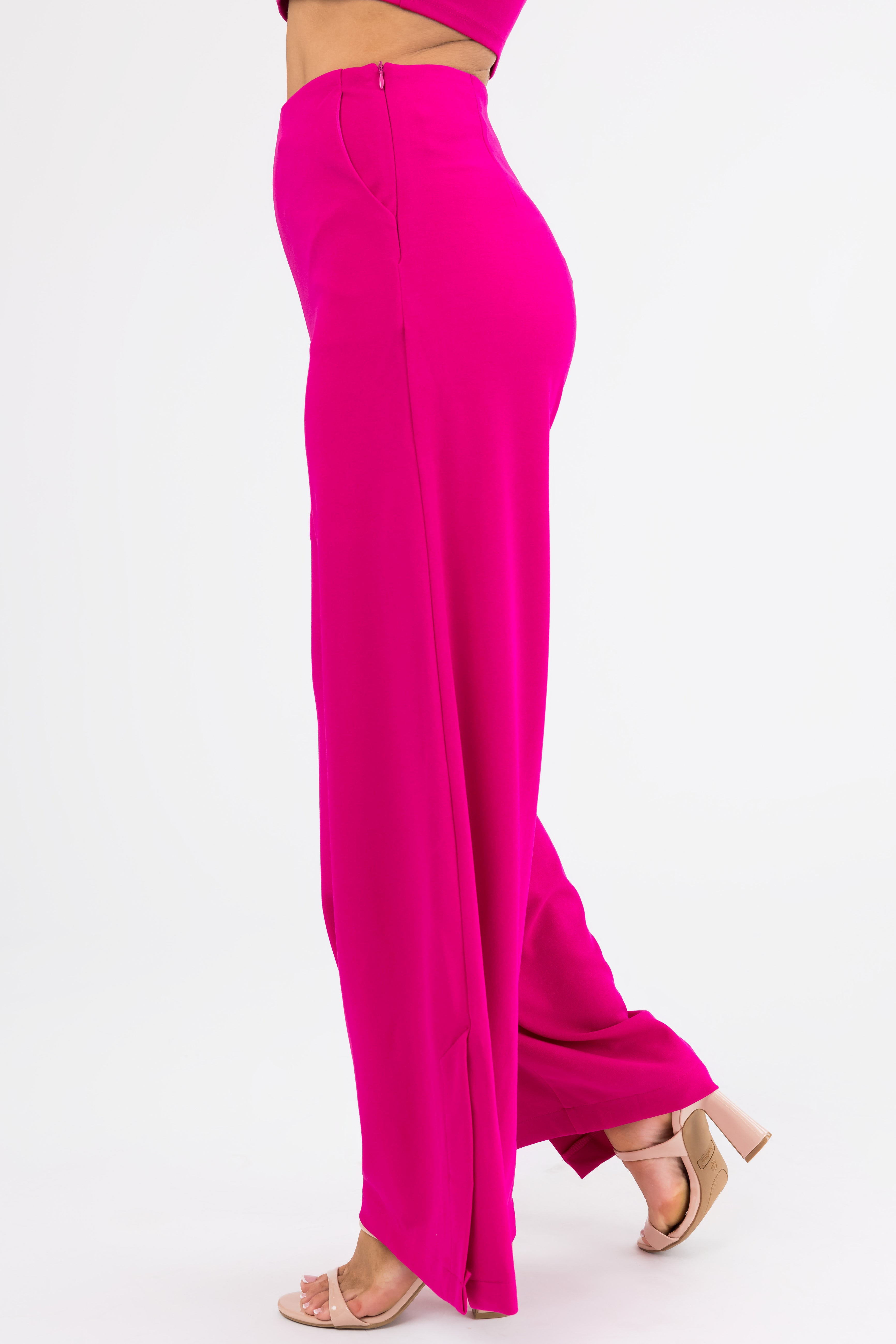 She+Sky Magenta Wide Leg Side Slit Knit Pants