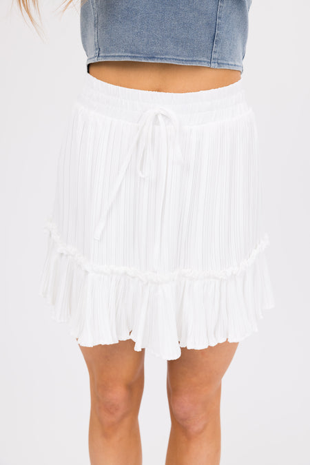 She+Sky Off White Satin Pleated Ruffle Skirt