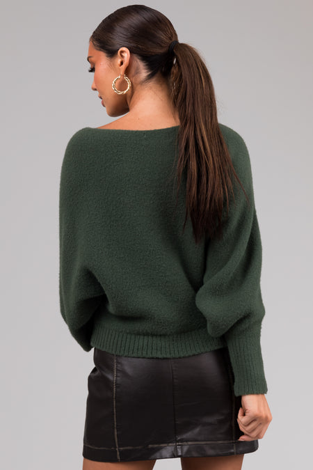 She+Sky Olive Fuzzy Dolman Sleeve Sweater