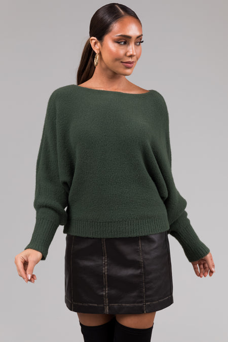 She+Sky Olive Fuzzy Dolman Sleeve Sweater